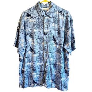Munsingwear blue nautical marlin fishing button up shirt size large
